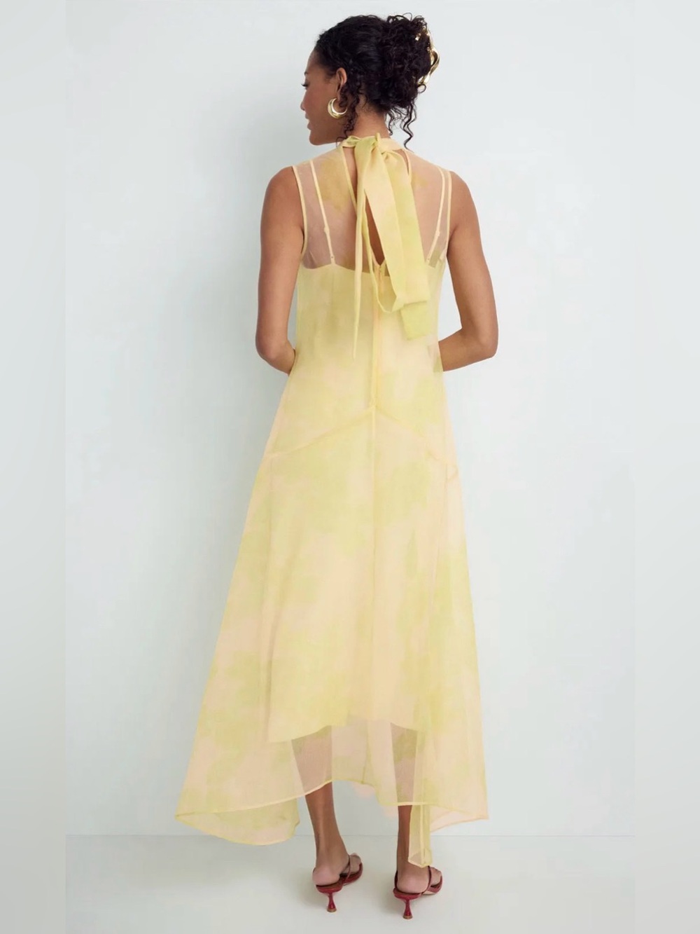 STAUD Auden Dress Sheer High-Neck A-Line Dress in Pale Yellow size M - Picture 3 of 11